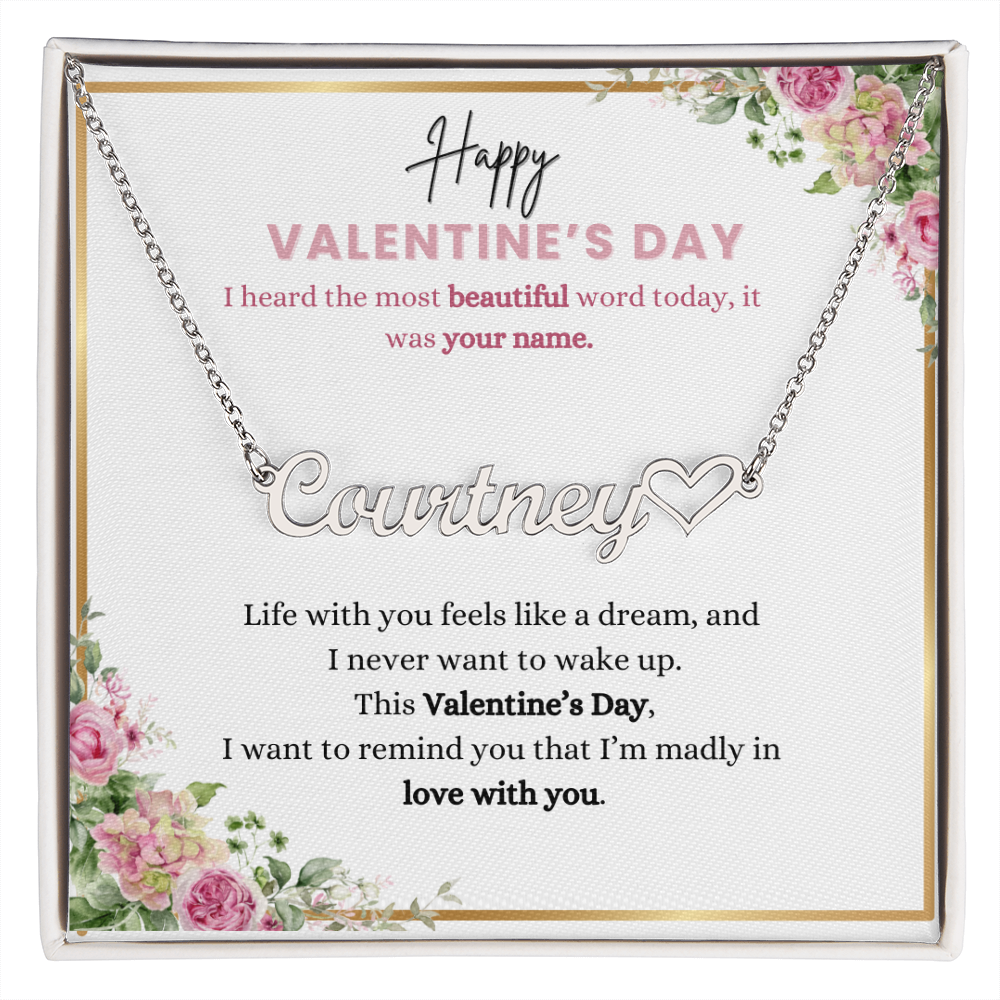 Happy Valentines Personalized Horizontal Name Plate Necklace