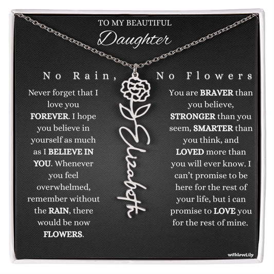 To My Beautiful Daughter – Encouraging Gift Necklace | “No Rain, No Flowers”