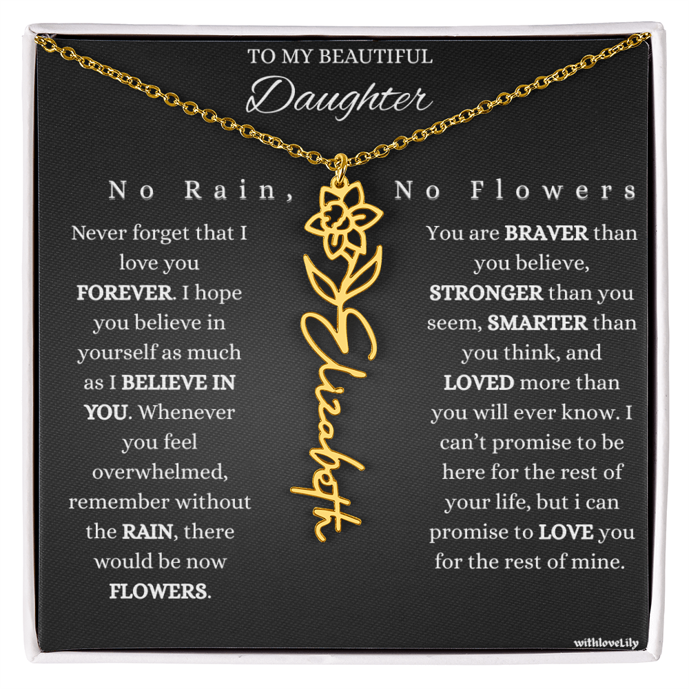 To My Beautiful Daughter – Encouraging Gift Necklace | “No Rain, No Flowers”