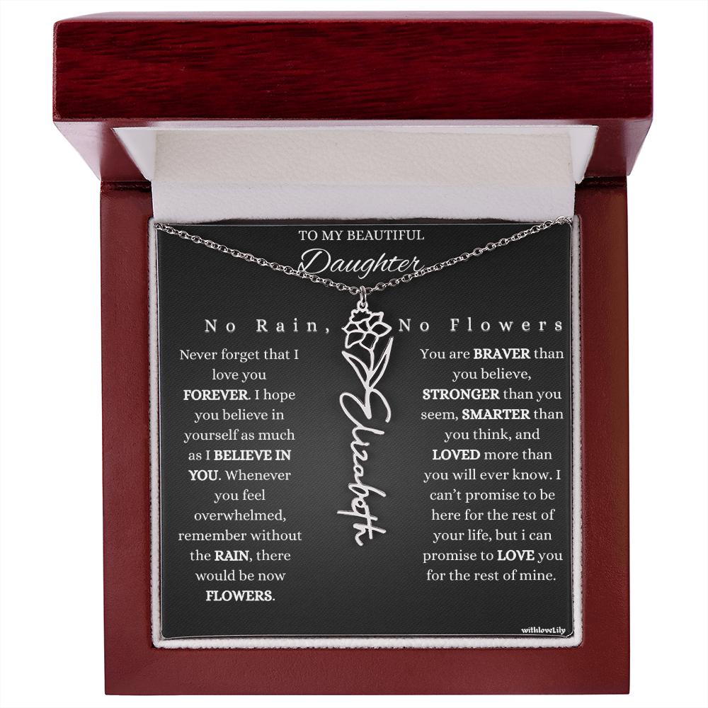 To My Beautiful Daughter – Encouraging Gift Necklace | “No Rain, No Flowers”